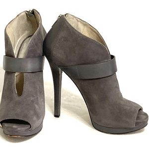 Michael Kors Heather Gray Guiliana Suede Peep Toe Boots/Booties 8M 5+" Heel